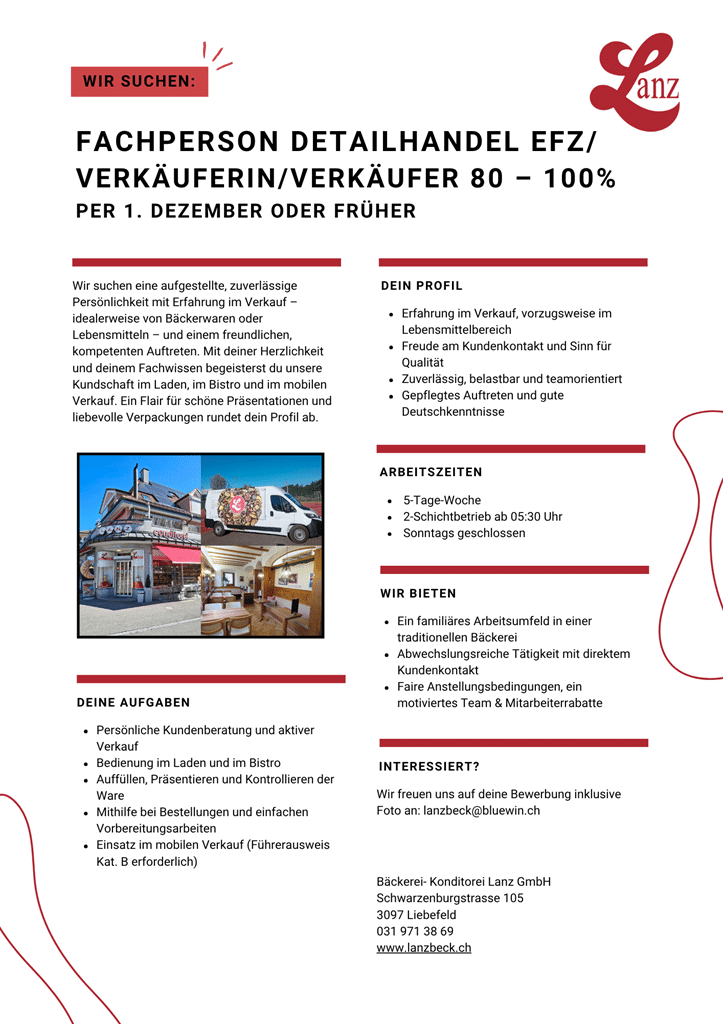 Stelleninserat Verkauf Dezember 2025