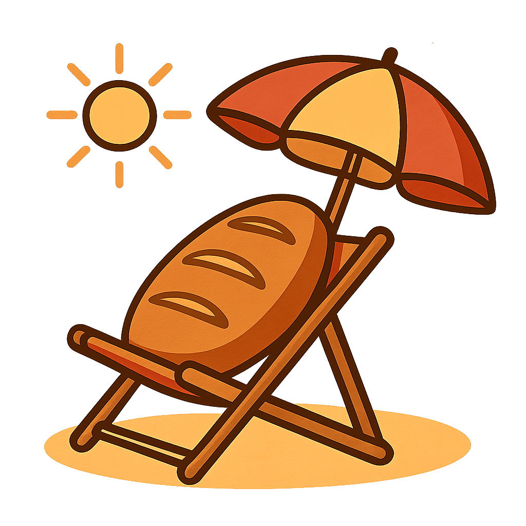 Brot im Liegestuhl mit Sonnenschirm